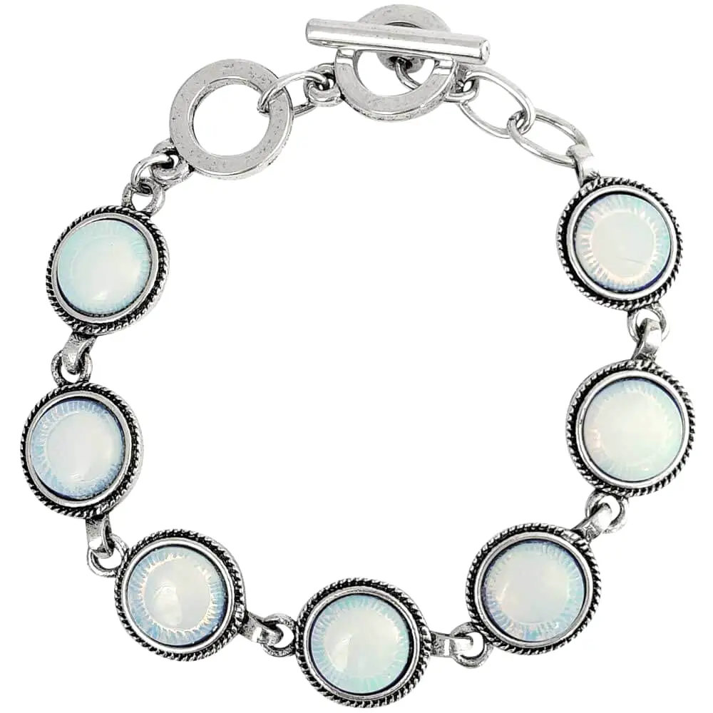 Bratara 7 pietre Opal, piatra rotunda alb albastru, incuietoare toggle reglabila