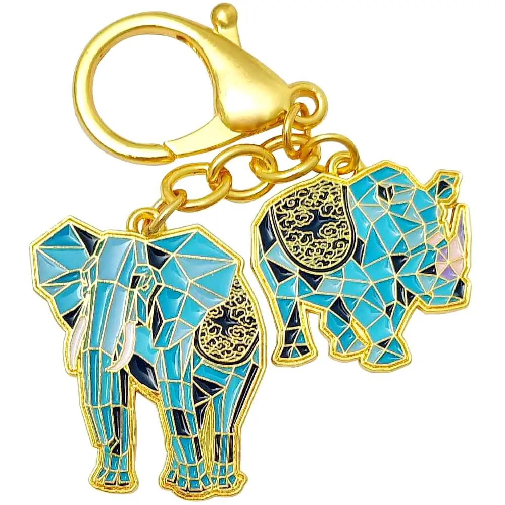 Breloc amuleta protecție de furt și infidelitate, amulete feng shui 2023 cu elefant regal și rinocer cosmic, albastru
