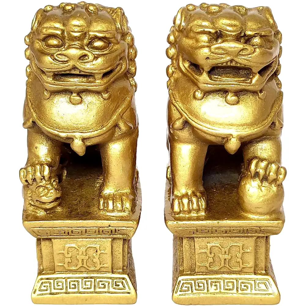 2 Caini Fu statuete Feng Shui, obiect de protectie de furturi casa, 6 cm