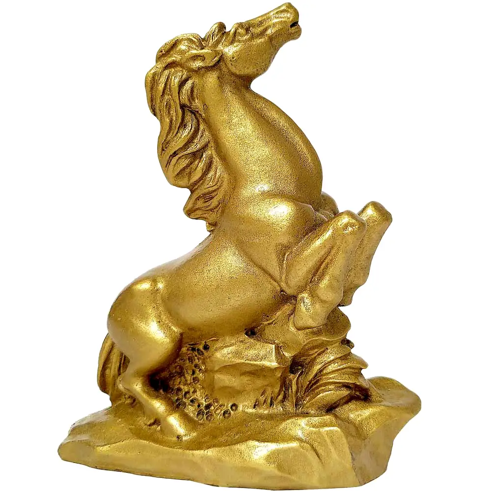 Cal in doua picioare pe val, statueta feng shui pentru victorie si depasirea obstacolelor, auriu