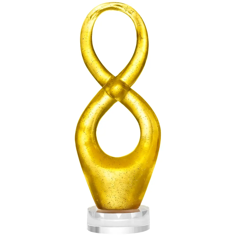 Cifra 8 statueta, simbol infinit norocos, cristal liuli cerat insertii aurii, galben 22 cm