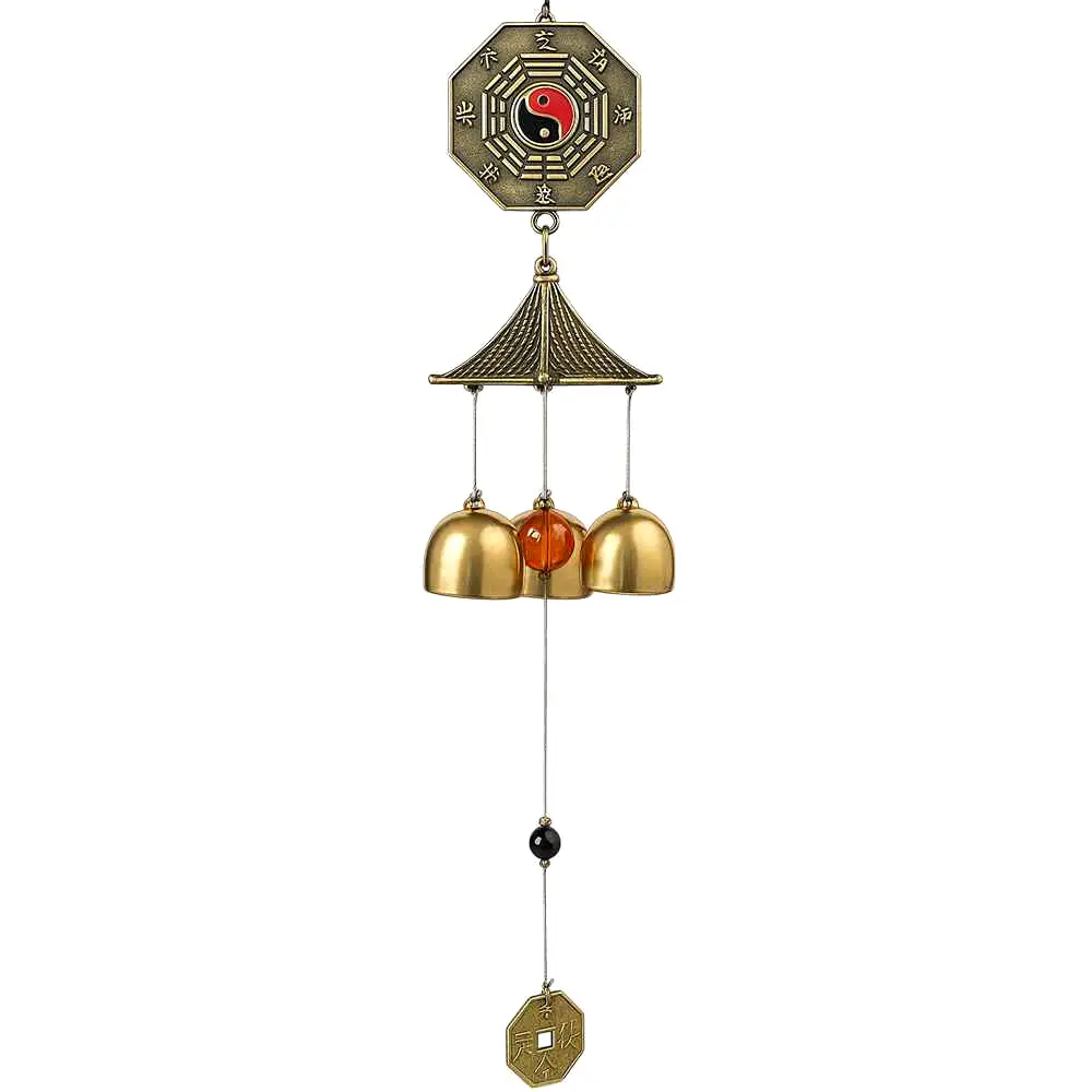 Clopoței de vânt din metal cu 2 pa kua, simbol Yin-Yang și Dragon, pagoda, 3 clopotei decorațiune elegantă pentru balcon sau grădină, cu sunet plăcut și relaxant, 45 cm