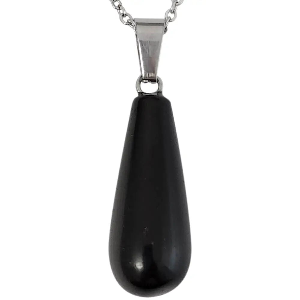 Pandantiv Onix, piatra siguranței și a încrederii, cristal natural în formă de picătură negru 30 cm 