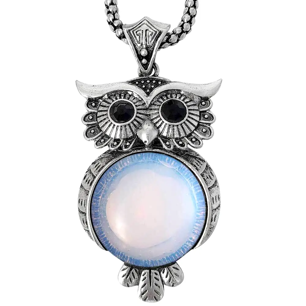 Pandantiv Cuart Opal bufnita, lantisor tennis, piatra 3.5 cm