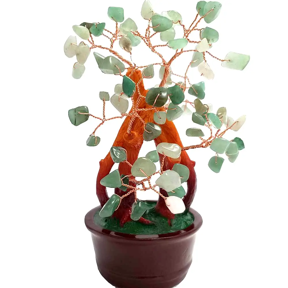 Copac cu pietre semipretioase Aventurin, piatra norocului, ghiveci 16 cm cristal verde