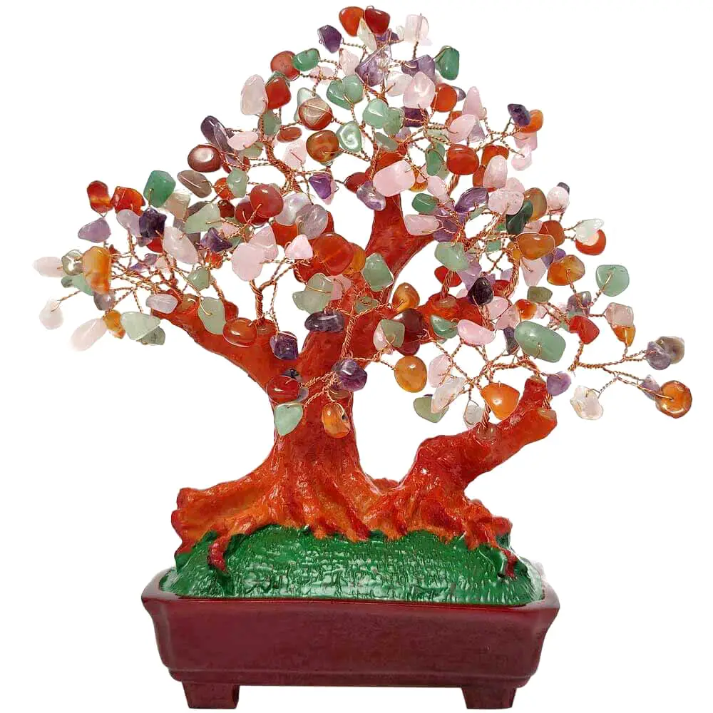 Copac pietre semitretioase mixt XXL, copacei feng shui decorativi cristale pentru abundenta si alungare stres, in ghiveci, multicolor 24-26 cm