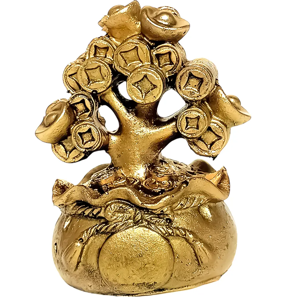 Copacul banilor feng shui, cu monede, pepite și sacul de prosperitate, 6,7 cm 