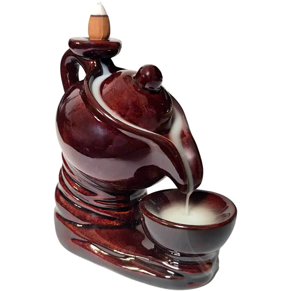 Fântâna Ceainic, suport de aromaterapie pentru conuri backflow, ceramică maro 14 cm