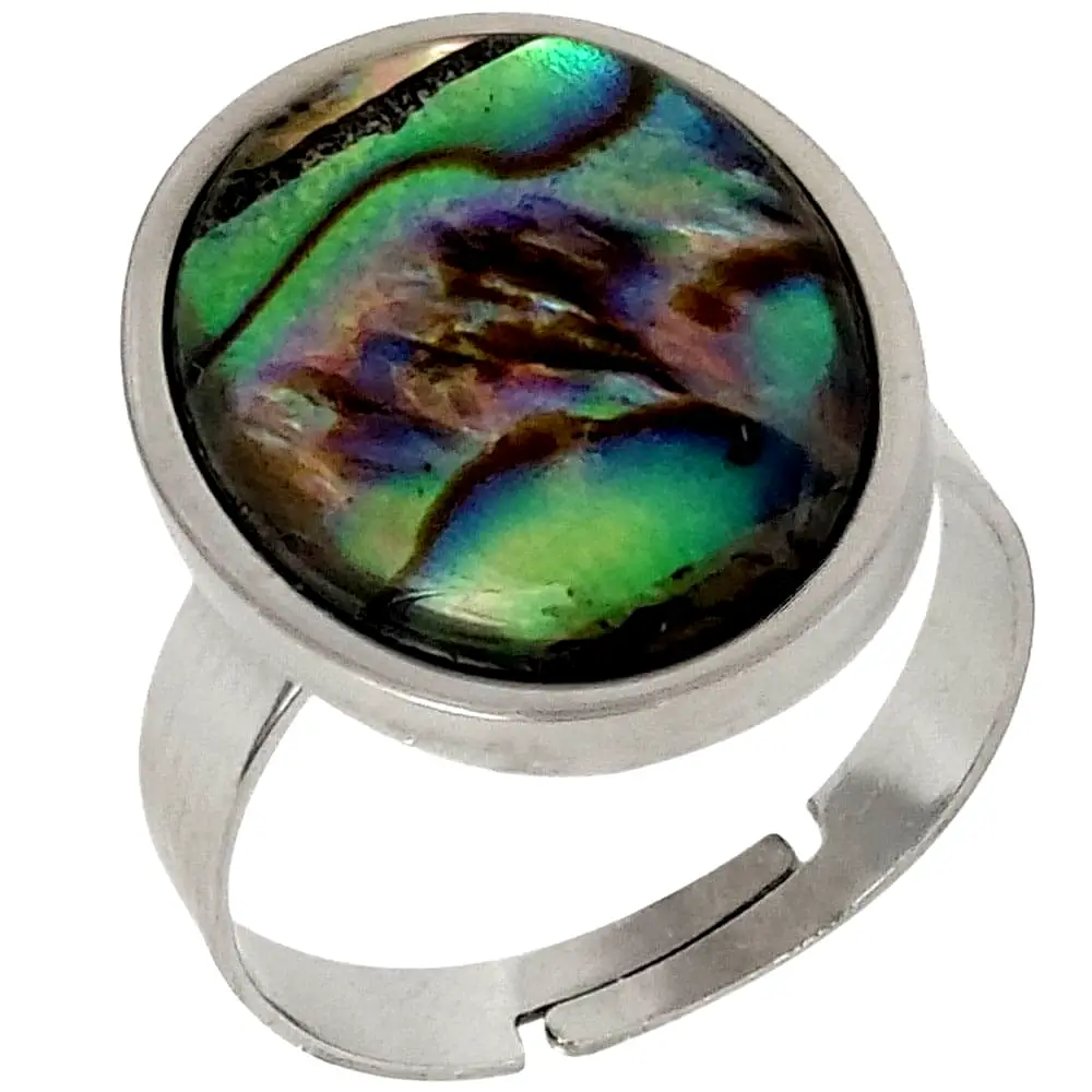 Inel Mother of Pearl, piatra calmării sufletului, oval si rotund reglabil