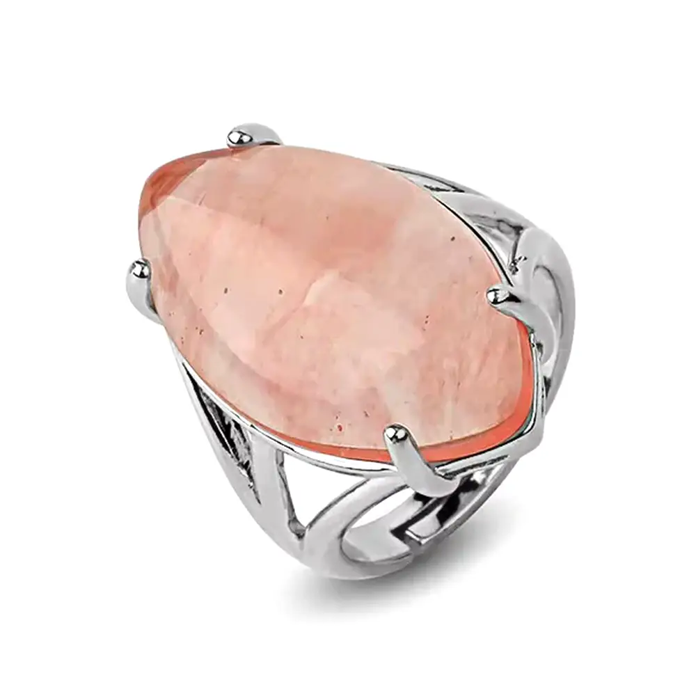 Inel Cuart Roz Cherry, piatra mare 2.7 cm forma marquise, placat cu ...