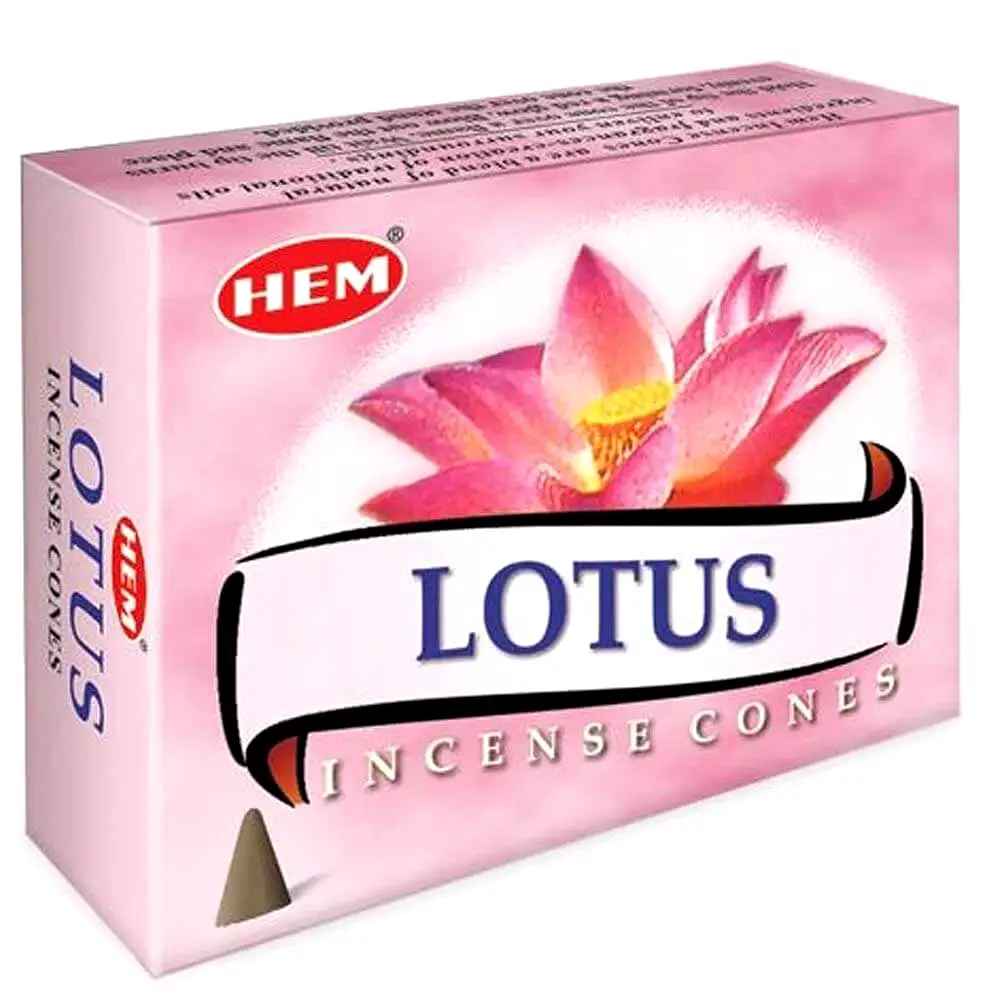 Conuri parfumate Lotus, HEM profesional Lotto, cu aroma dulce, 10 conuri (25g) aromaterapie, suport metalic inclus