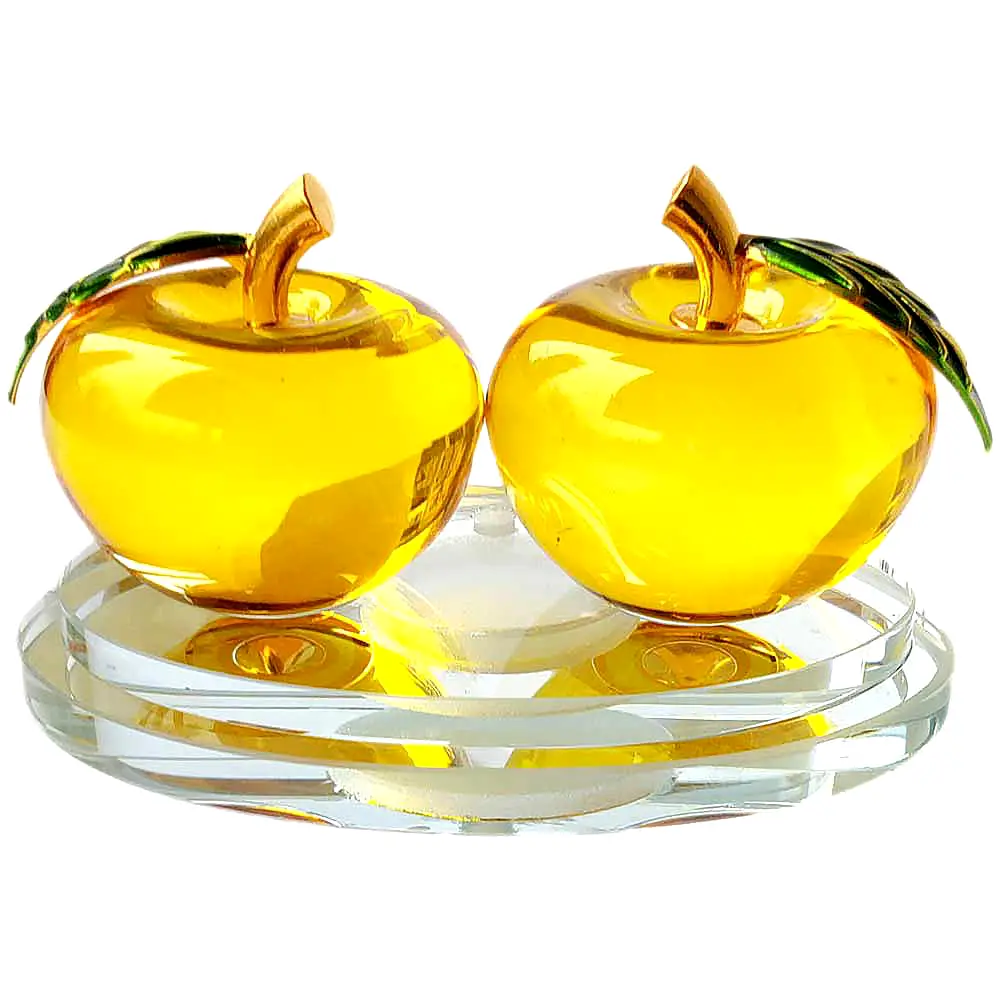 2 mere cristal k9, suport aromaterapie si simbolul armoniei în cuplu, galben 12 cm
