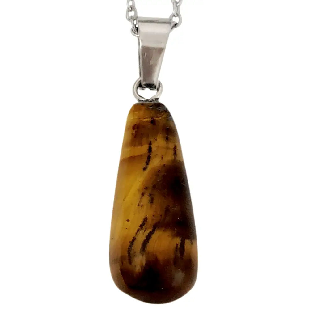 Pandantiv Ochi de Tigru, piatra câștigurilor și  dorințelor, cristal natural în formă de picătură maro, 30 cm