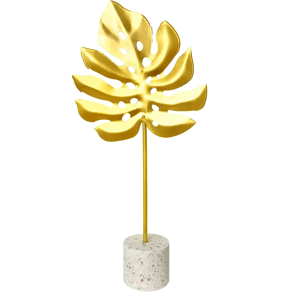 Decor birou frunza palma, aurie din metal 23 cm