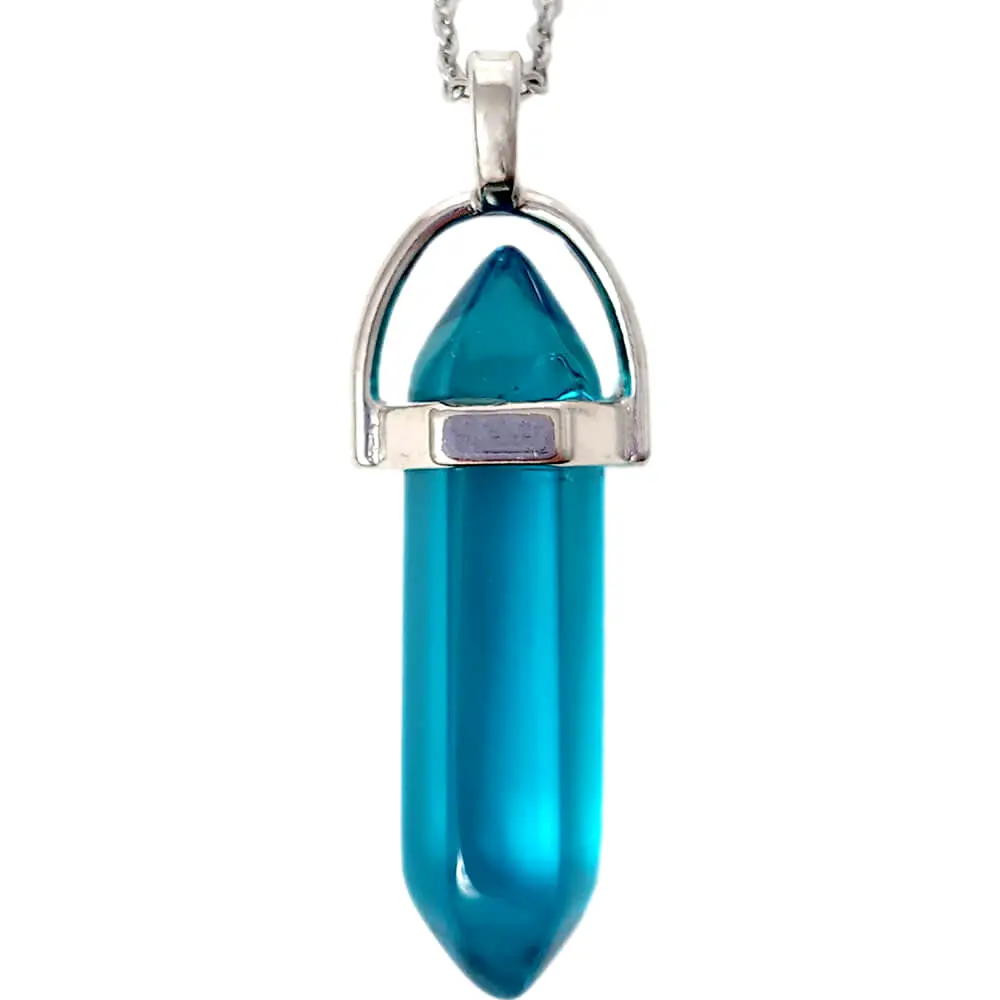 Pandantiv cuarț albastru, piatra exprimării clare, cristal natural hexagonal dublu vârf  34 mm