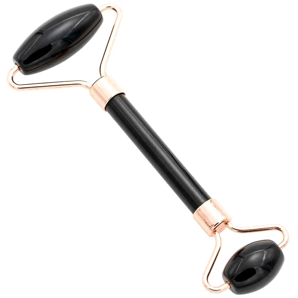 Rola masaj din onix negru, dispozitiv cu 2 role pentru drenaj limfatic si infrumusetarea pielii, 150 mm