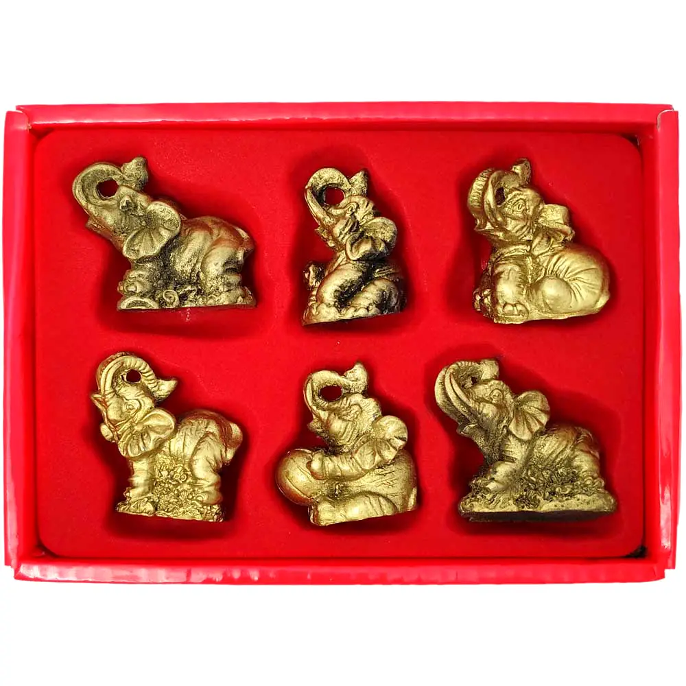 Set 6 elefanti norocosi, decoratiuni feng shui casa pentru dragoste si noroc, elefant auriu