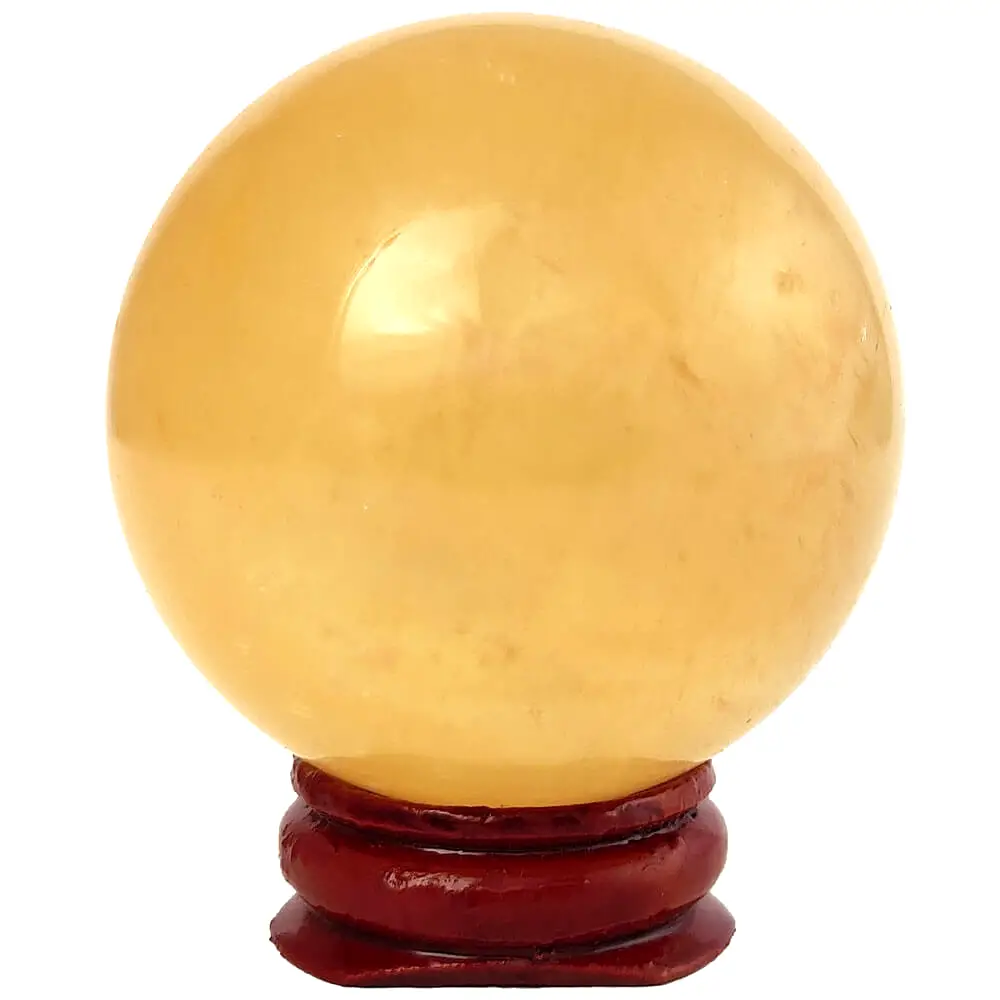 Sfera Citrin, piatra de generare energie, sfere de cristal 5-6 cm suport lemn inclus