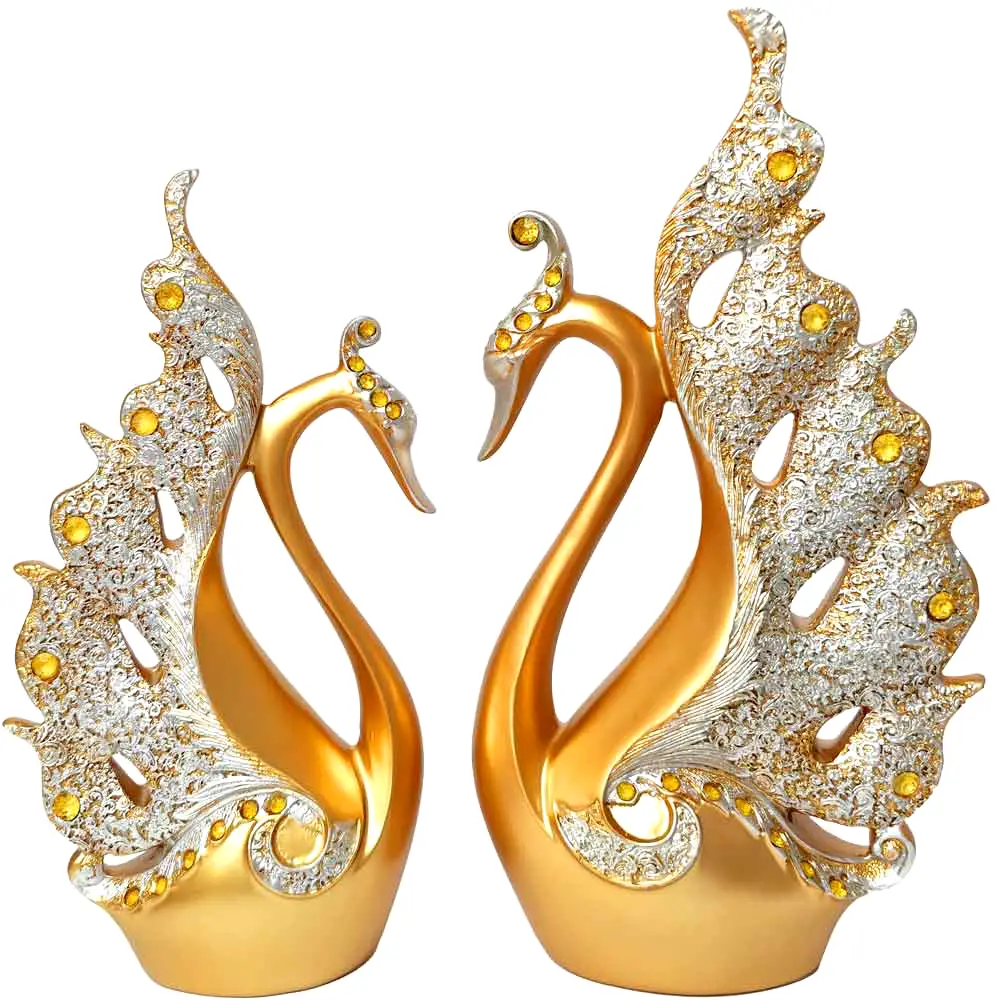 Lebede aurii, decorațiune feng shui pentru dragoste, cuplul elegant, 28 cm