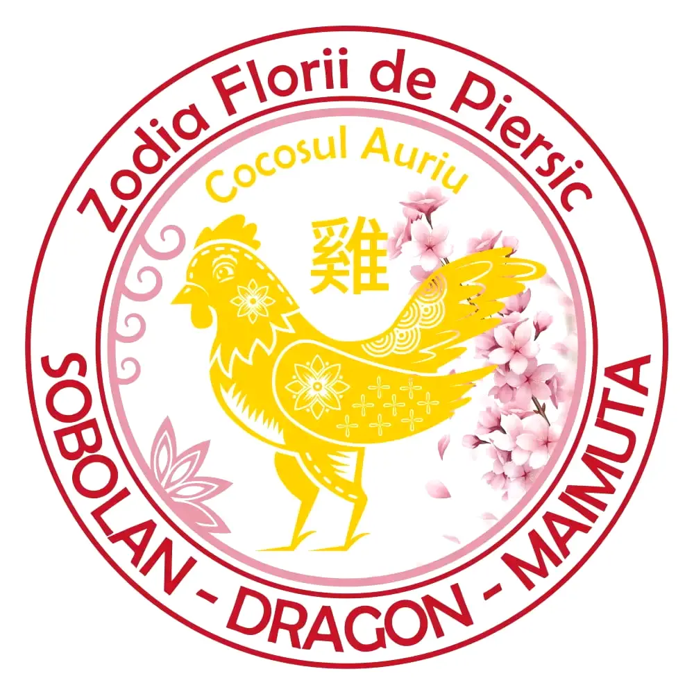 Sticker Cocoș Auriu, floarea de dragoste pentru Șobolan, Dragon și Maimuță, 5 cm