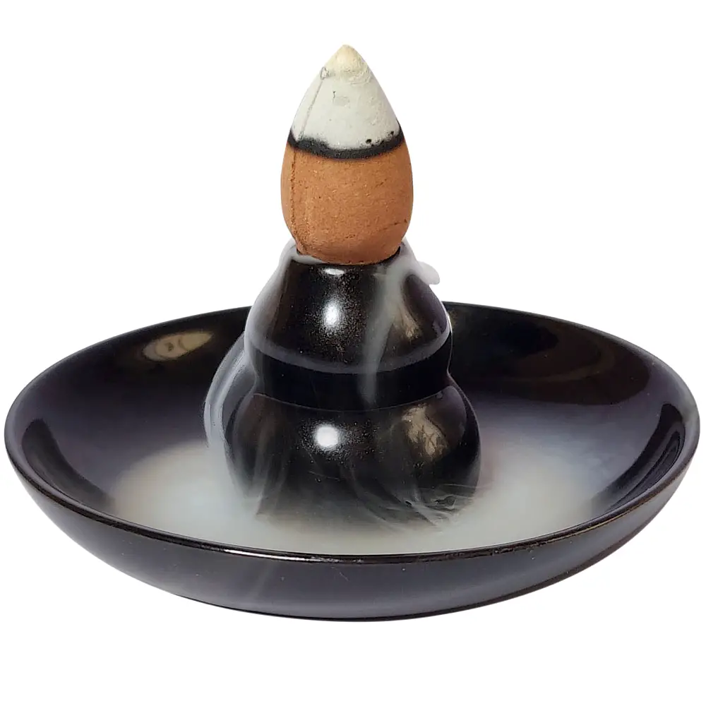 Fântână Wu Lou cu platou, suport de aromaterapie pentru conuri backflow, 6 cm ceramică negru