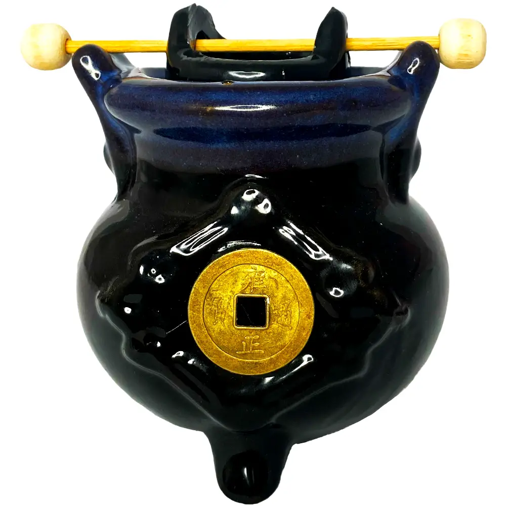 Vas aromaterapie Moneda norocoasa, pentru ulei și lumânare, ceramică negru sau maro