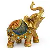 Elefant cu trompa in sus, statueta pentru bogăție, modele auriu și maro 13 cm