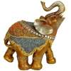 Elefant cu trompa in sus, statueta pentru bogăție, modele auriu și maro 13 cm