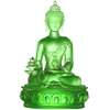Set Buddha Medicinei verde, staueta cristal glazurat Liuli k9 cu covoras antiderapant, pentru sănătatea familiei, 13 cm