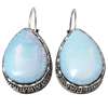 Cercei Opal oval, piatra protecției, în formă de picatură sau oval și motive grecești cu tortiță argintie,2 cm