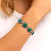 Bratara 7 pietre Malachit, piatra verde montaj patrat, incuietoare toggle reglabila