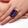 Inel Ametist, piatră protecție dragoste și spiritualitate, pietre mov 3 cm dreptunghiulara, inoxidabil reglabil