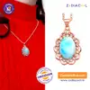 Pandantiv Larimar, piatra sufletului pereche si vindecatoare, set lantisor inoxidabil auriu roze