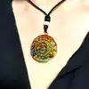 Colier 7 chakre cu semnul sacru Om, pandantiv orgonic cu șnur textil