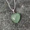 Pandantiv Aventurin, piatra abundență bani, colier cristal natural în formă de inimă verde 25 mm și lănțișor inoxidabil