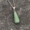 Pandantiv Aventurin picatura, piatra semipretioasa pentru atragerea bunastarii, colier cu lantisor argintiu inoxidabil, pietre 25mm verde