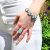 Bratara 6 pietre Opal, piatra forma patrat alb albastru, incuietoare toggle reglabila