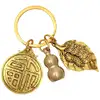 Breloc zodia Cocoș cu WuLou, amuletă feng shui pentru sănătate și inteligență, metal solid auriu 6 cm
