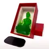 Set Buddha medicinei verde, staueta cristal glazurat Liuli k9 cu covoras antiderapant, simbol de prosperitate, 130 mm