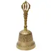 Clopot tibetan cu dublu dorje pentru energizare si curatare locuinta, metal auriu vintage 14,5 cm