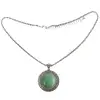Colier aventurin, pandantiv cu lantisor tip tennis argintiu ajustabil, piatra rotund sau oval 3.5 cm verde
