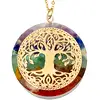 Pandantiv 7 chakra cu pietre semipretioase si copacul vietii, set cu lantisor auriu, piatra 35 mm