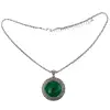 Colier Malachit rotund, pandantiv cu lantisor tip tennis argintiu ajustabil, piatra 3.5 cm verde