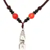 Talisman norocos pagoda, colier cu bijuterie feng shui protectie ghinion, argintiu si snur negru