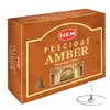 Conuri parfumate Ambra, profesional HEM Amber, aroma orientală și dulce, set 10 conuri (25g) suport metalic inclus