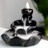 Fantana fum Floare, suport 2 conuri fumigene parfumate si betisoare, ceramica negru