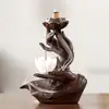 Fantana fum backflow cu floare de lotus si mana, suport conuri fumigene parfumate si betisoare, ceramica maro 