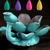 Fantana cascada backflow floare Lotus, suport ardere conuri parfumate, 14 cm verde