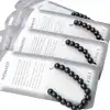 Set bratara Hematit cu felicitare personalizata, piatra protectie 6 mm, femei barbati elastica negru