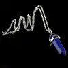 Pandantiv Lapis Lazuli, piatra adevărului în set cu lănțisor oțel inoxidabil, cristal natural hexagonal 34 mm dublu vârf albastru
